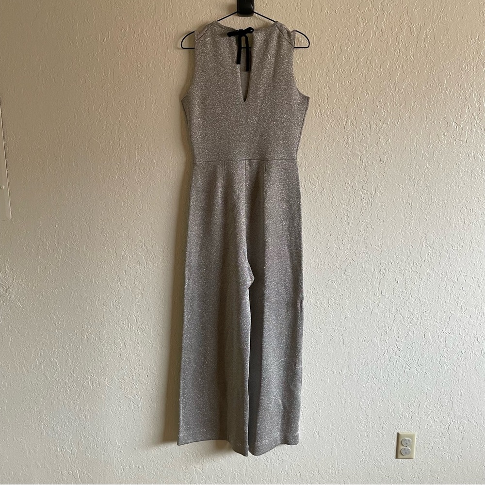 J. Crew sleeveless lurex silver metallic jumpsuit with velvet tie small NEW - Picture 7 of 9